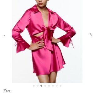 Zara Fuchsia Satin Cut-Out Dress